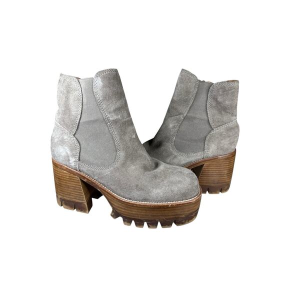Jeffrey Campbell x Free People Grey Suede Chunky Heel Chelsea Boots 9M - Picture 3 of 11